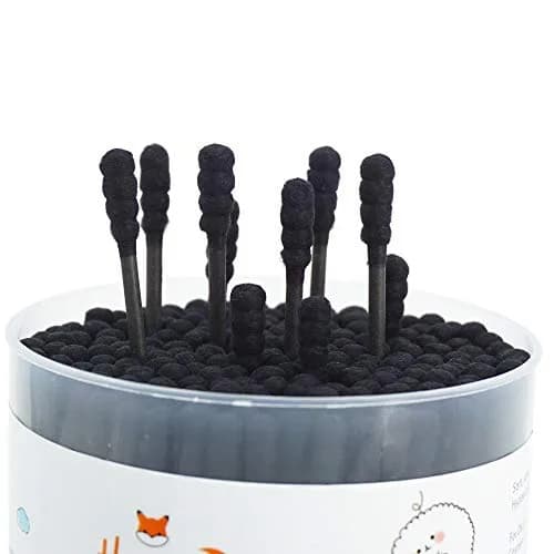 HOMEFOX Black Cotton Swabs Spiral - 200 Count Organic Cotton Buds with Paper Stick | Charcoal Activated Carbon thumbnail 3