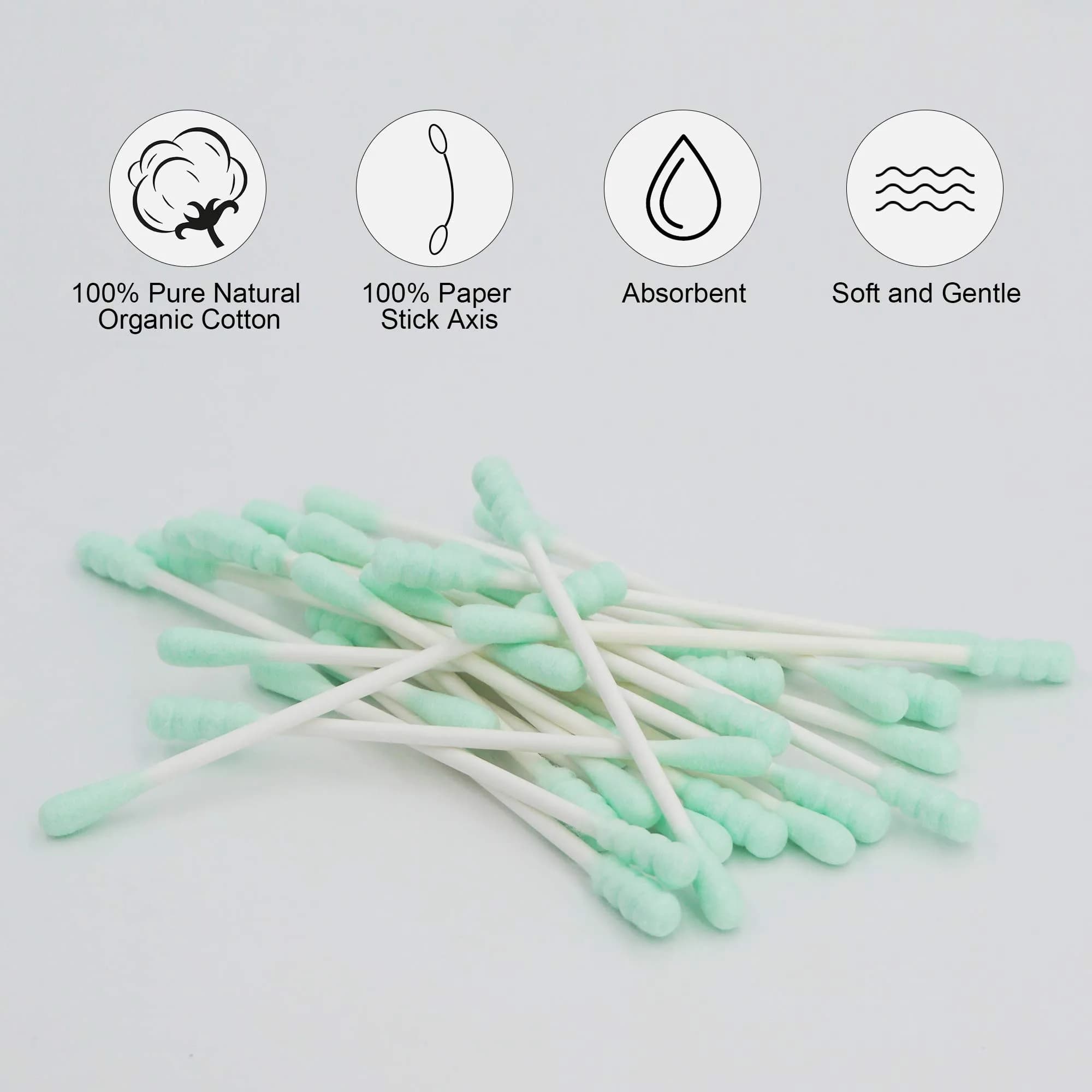 HOMEFOX Green Cotton Swabs Spiral - 200 Count | Organic Cotton Buds with Paper Stick - view 6
