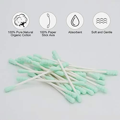 HOMEFOX Green Cotton Swabs Spiral - 200 Count | Organic Cotton Buds with Paper Stick thumbnail 6