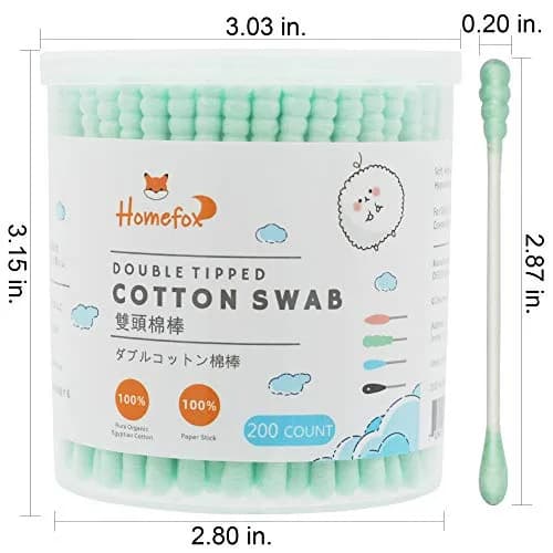 HOMEFOX Green Cotton Swabs Spiral - 200 Count | Organic Cotton Buds with Paper Stick thumbnail 2