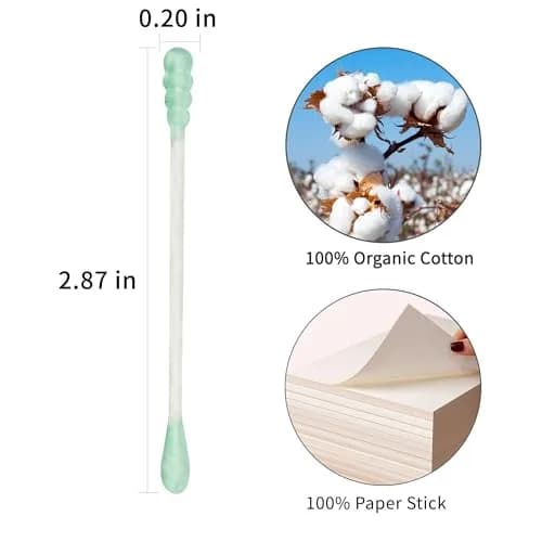 HOMEFOX Green Cotton Swabs Spiral - 200 Count | Organic Cotton Buds with Paper Stick thumbnail 3