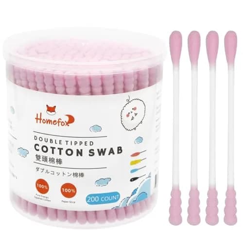 HOMEFOX Pink Cotton Swabs Spiral - 200 Count | Organic Cotton Buds with Paper Stick — Pink