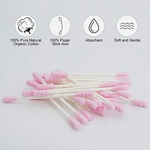 HOMEFOX Pink Cotton Swabs Spiral - 200 Count | Organic Cotton Buds with Paper Stick thumbnail 5