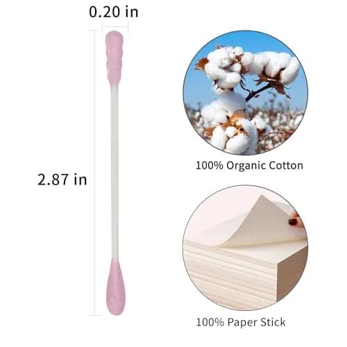 HOMEFOX Pink Cotton Swabs Spiral - 200 Count | Organic Cotton Buds with Paper Stick thumbnail 7