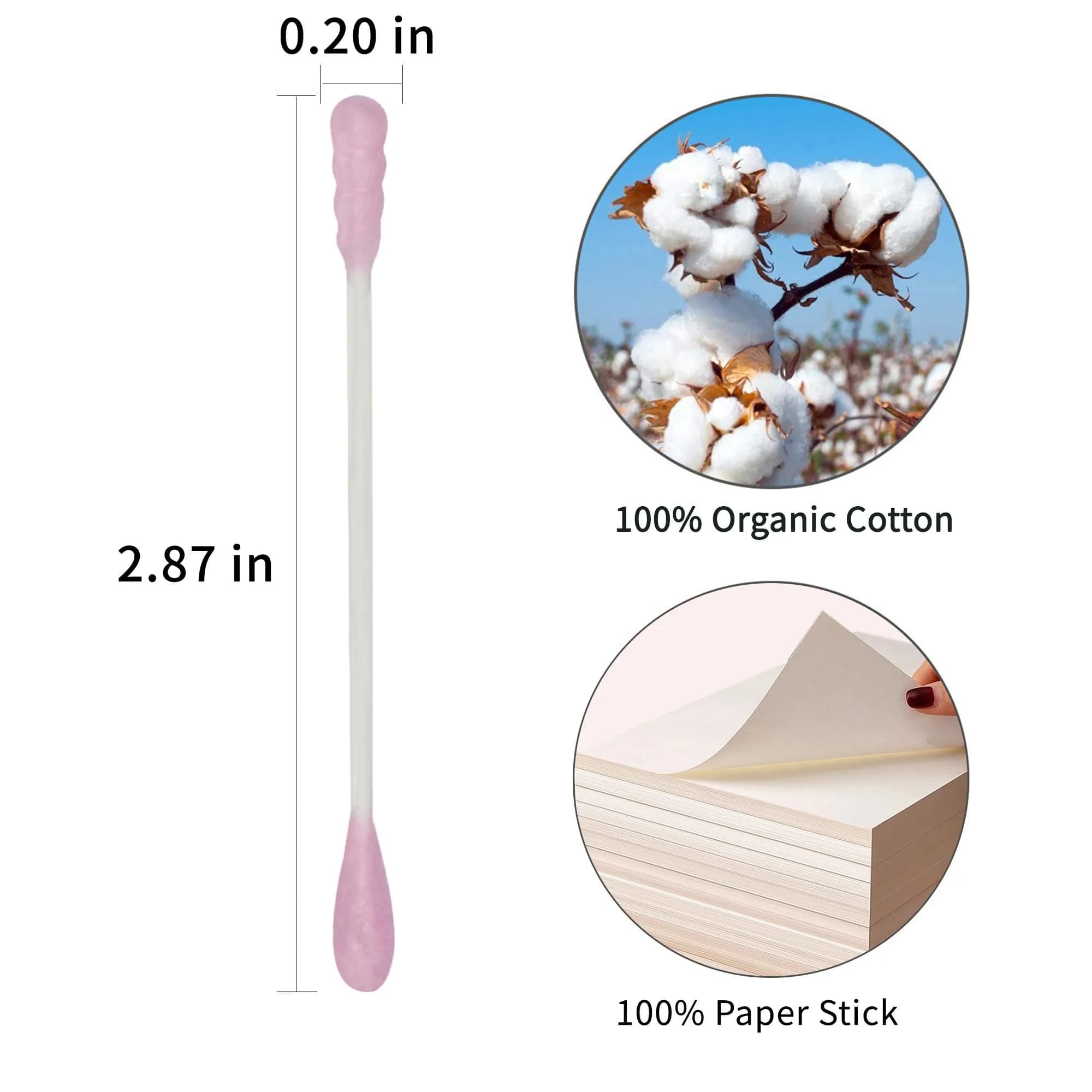 HOMEFOX Pink Cotton Swabs Spiral - 200 Count | Organic Cotton Buds with Paper Stick - view 7