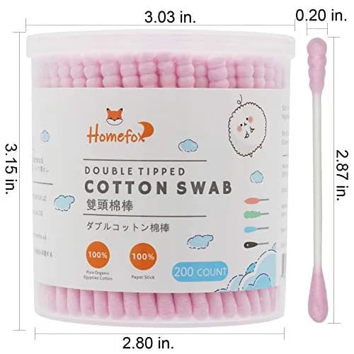 HOMEFOX Pink Cotton Swabs Spiral - 200 Count | Organic Cotton Buds with Paper Stick thumbnail 2