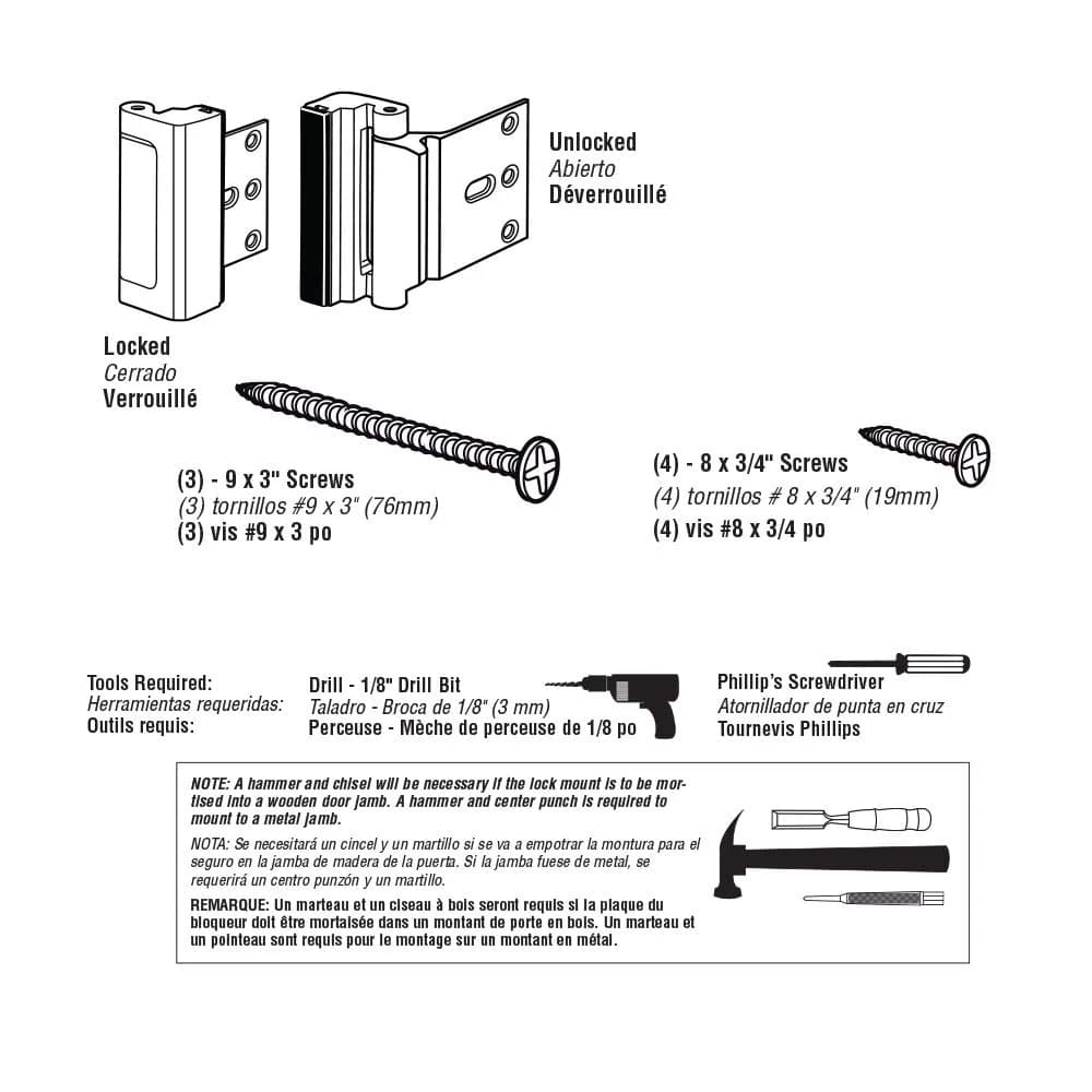 PRIME-LINE U 11441 Door Reinforcement Lock - 3 inch Stop, Aluminum Construction, Red Bronze (Single Pack) - view 6
