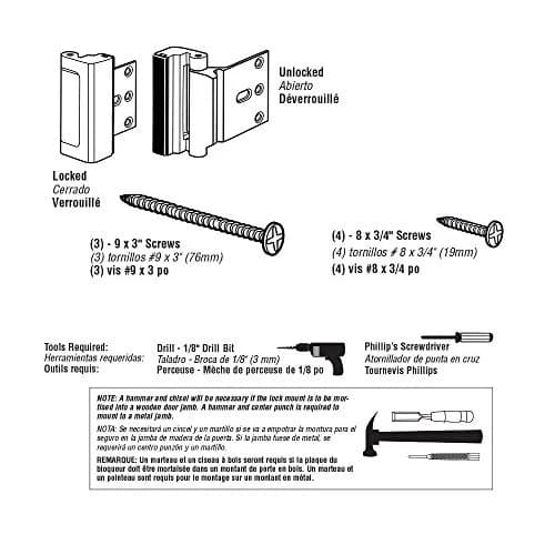 PRIME-LINE U 11441 Door Reinforcement Lock - 3 inch Stop, Aluminum Construction, Red Bronze (Single Pack) thumbnail 6