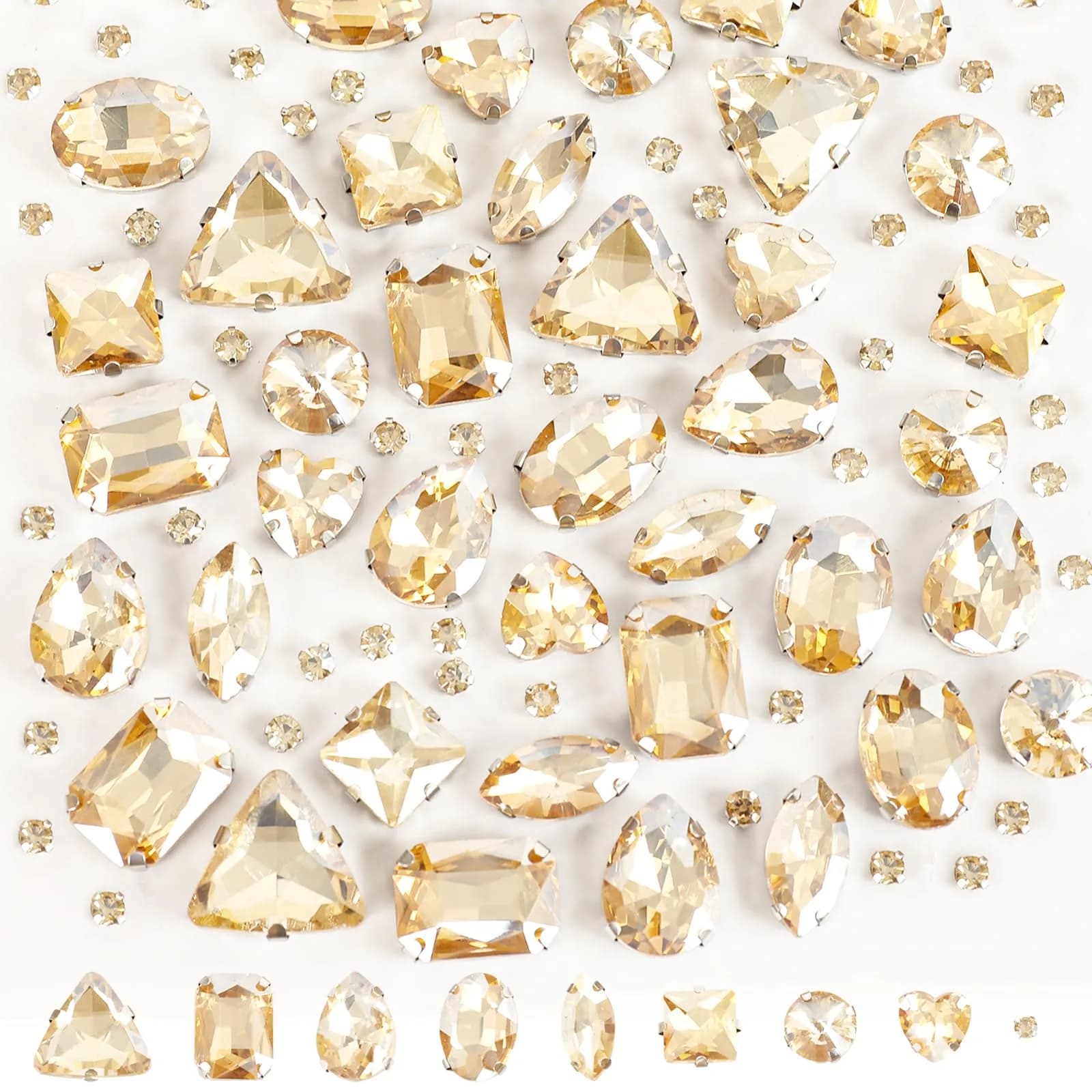 Jyukan Sew on Rhinestones 180pcs Champagne Mix Shapes | Craft Gems for Clothes & Crafts — 7:Champagne