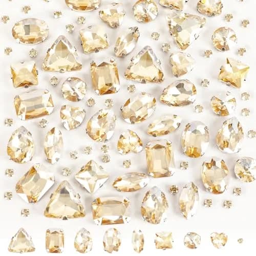 Jyukan Sew on Rhinestones 180pcs Champagne Mix Shapes | Craft Gems for Clothes & Crafts thumbnail 1