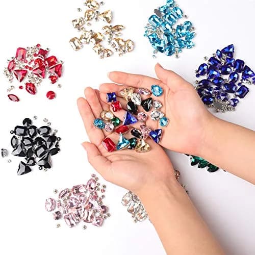 Jyukan Sew on Rhinestones 180pcs Champagne Mix Shapes | Craft Gems for Clothes & Crafts thumbnail 7