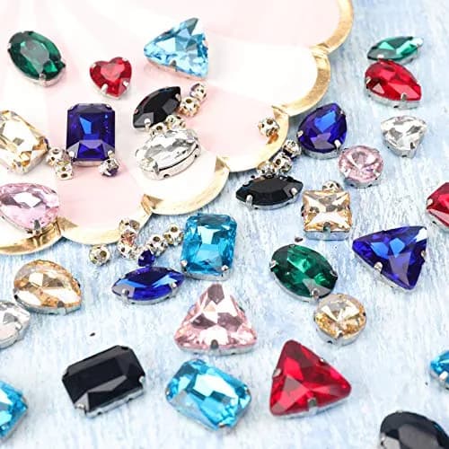 Jyukan Sew on Rhinestones 180pcs Champagne Mix Shapes | Craft Gems for Clothes & Crafts thumbnail 9