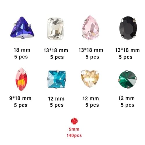 Jyukan Sew on Rhinestones 180pcs Champagne Mix Shapes | Craft Gems for Clothes & Crafts thumbnail 2