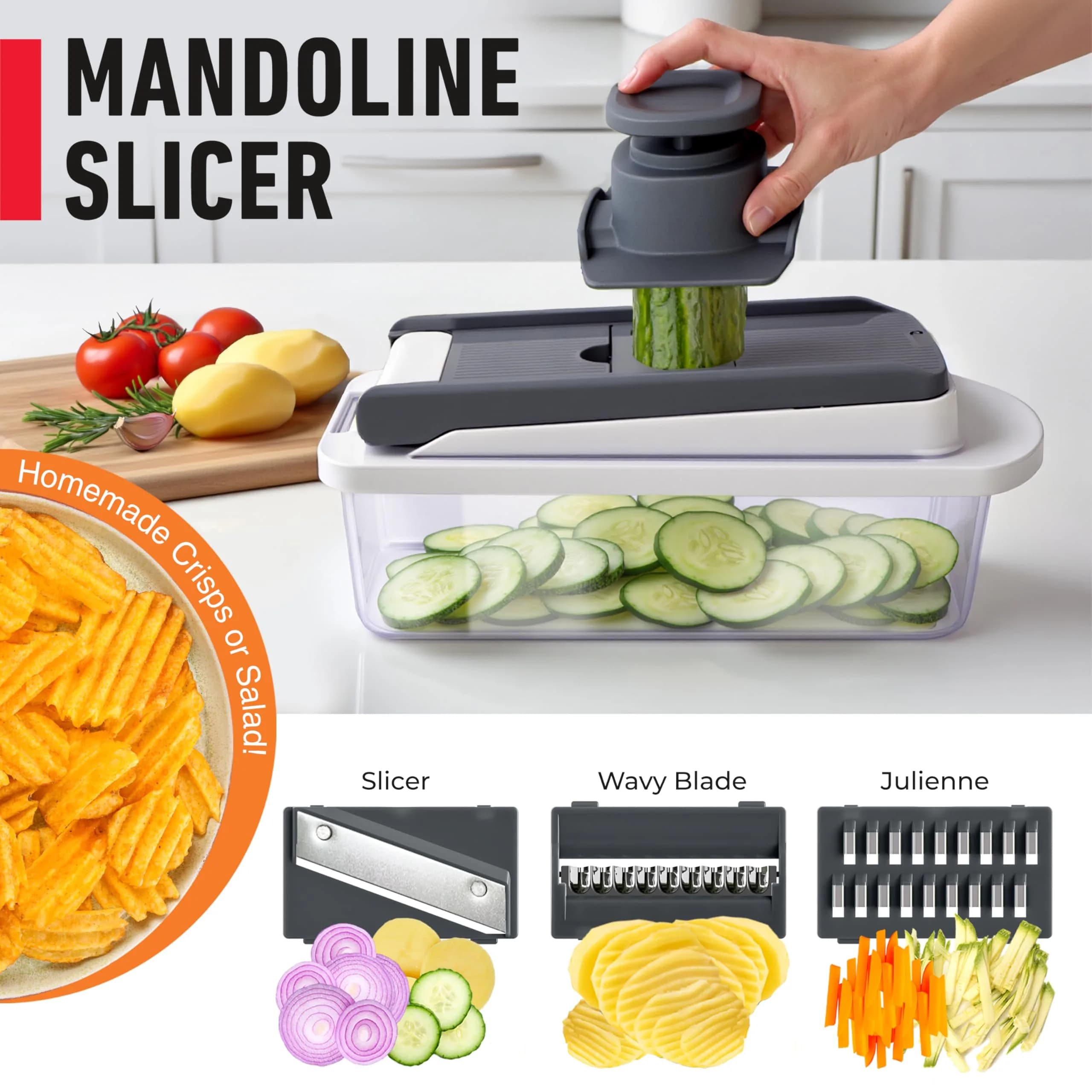 JANSKA Pro Series 10-in-1 Vegetable Chopper & Mandoline Slicer 1.1 kg (2.46 lb) | 8 Stainless Steel Blades for Effortless Meal Prep - view 6