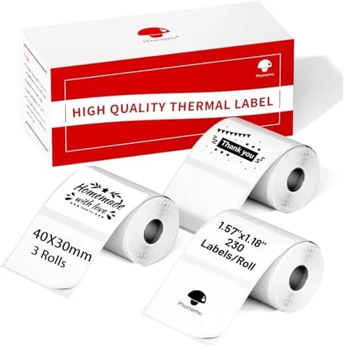 Phomemo M110 Thermal Labels 40x30mm (1.57"x1.18") 690 Pcs | Black on White Direct Thermal Paper thumbnail 1