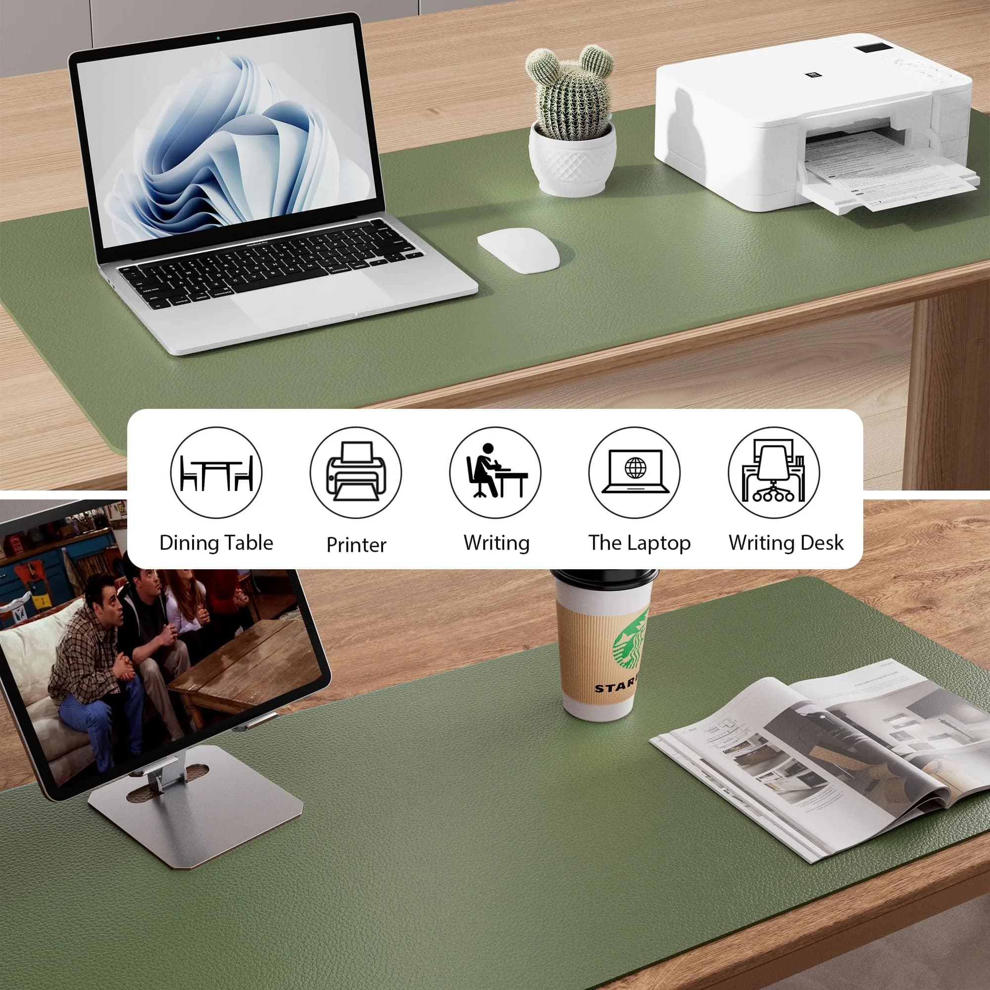 Aothia Olive Green Leather Desk Pad Protector, 36" x 17" | Protects Your Desk from Scratches, Stains, and Spills - view 5
