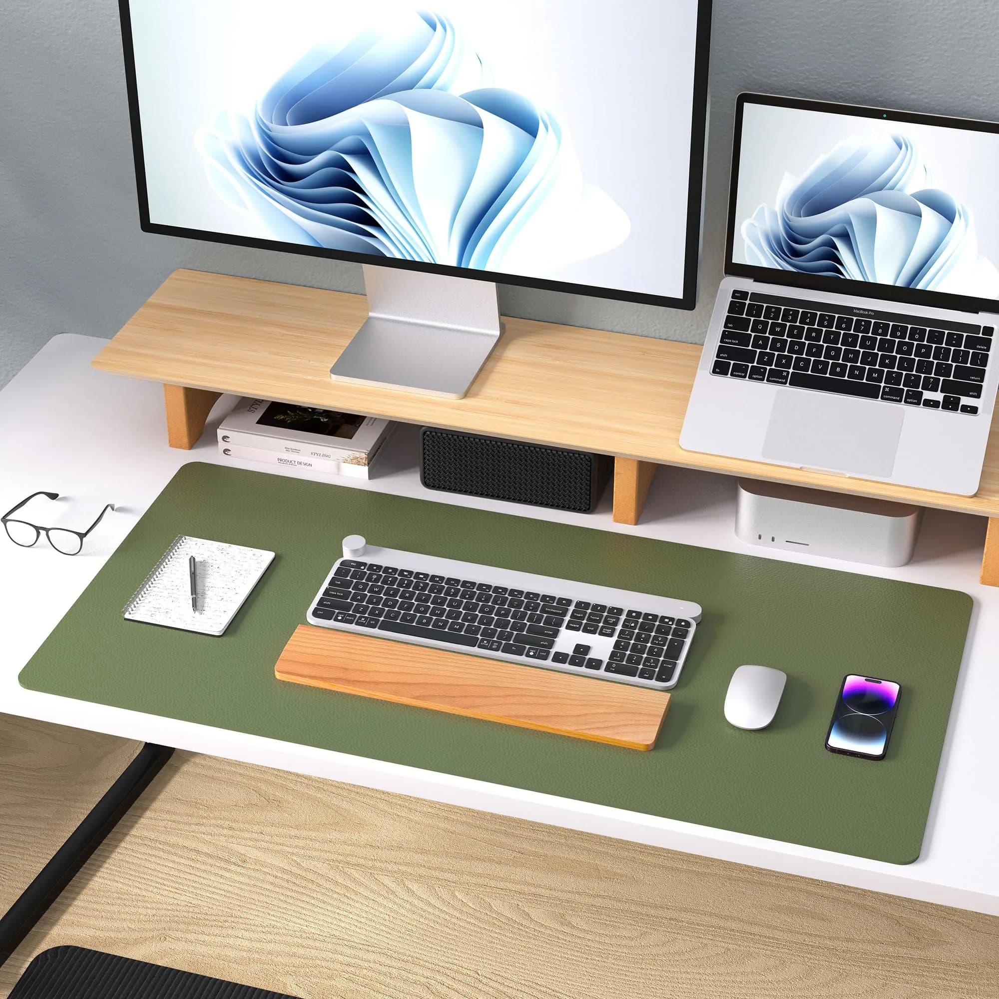 Aothia Olive Green Leather Desk Pad Protector, 36" x 17" | Protects Your Desk from Scratches, Stains, and Spills - view 8