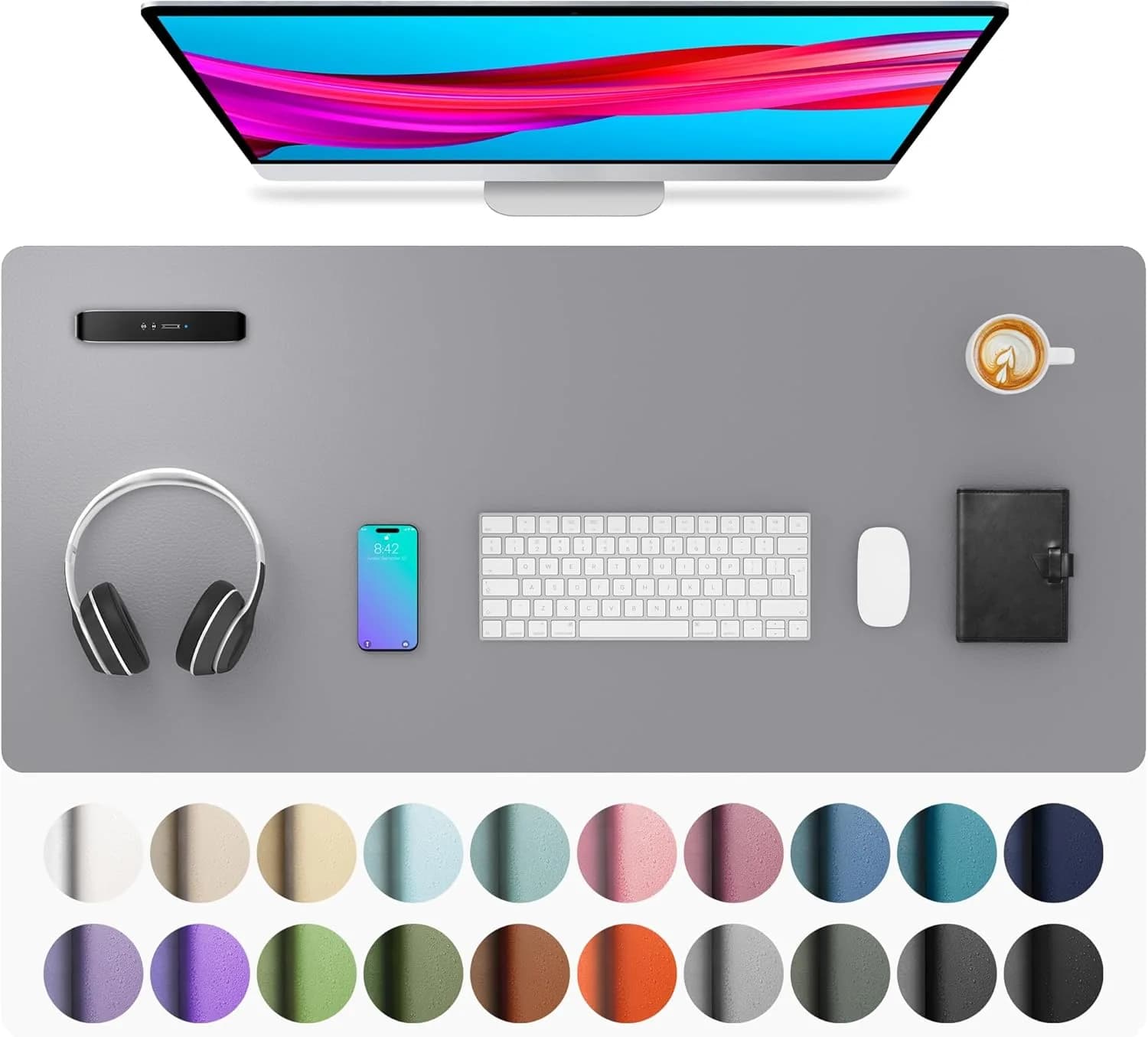Aothia Light Grey PU Leather Desk Pad Protector, 36" x 17" | Protects Desks from Scratches and Spills - main product image