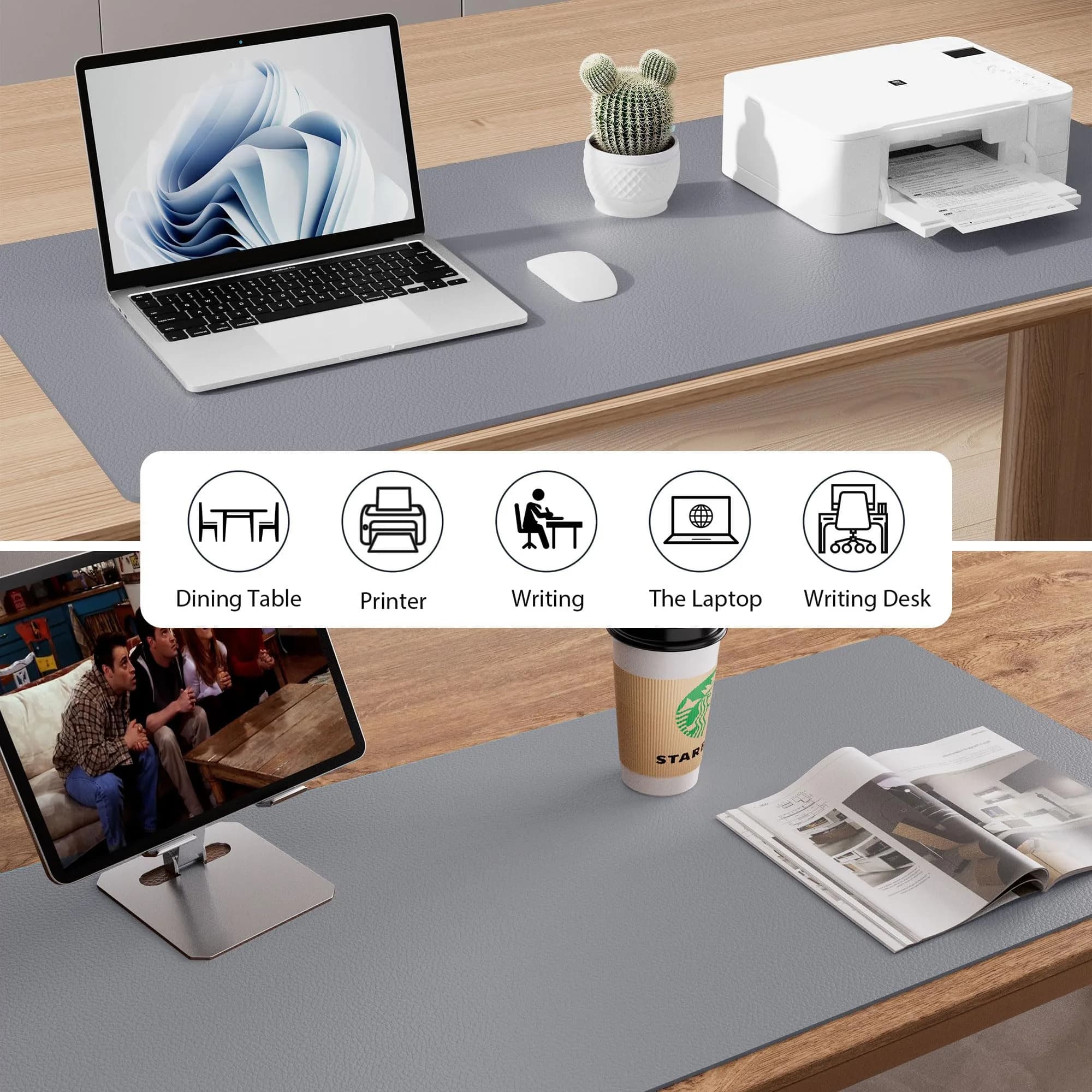 Aothia Light Grey PU Leather Desk Pad Protector, 36" x 17" | Protects Desks from Scratches and Spills - view 5