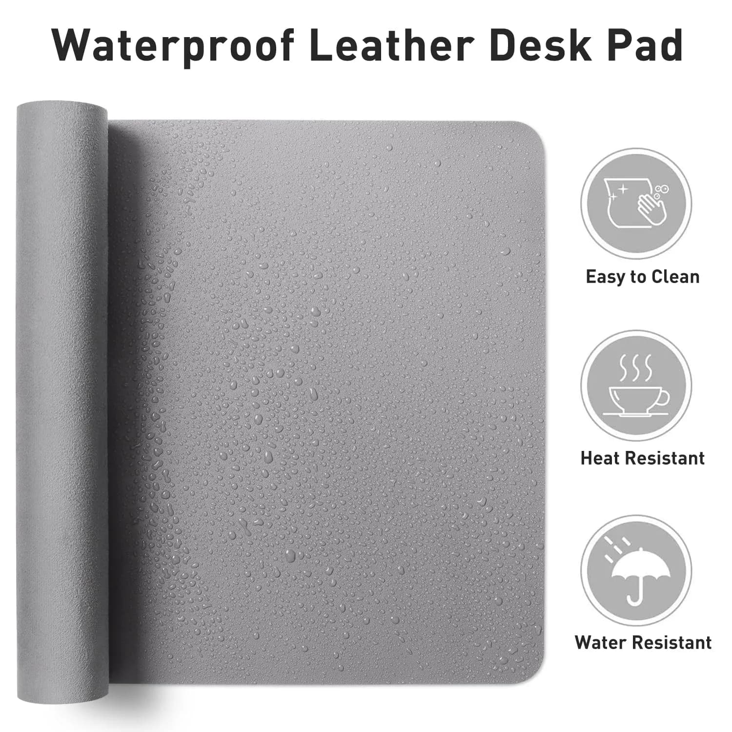 Aothia Light Grey PU Leather Desk Pad Protector, 36" x 17" | Protects Desks from Scratches and Spills - view 7