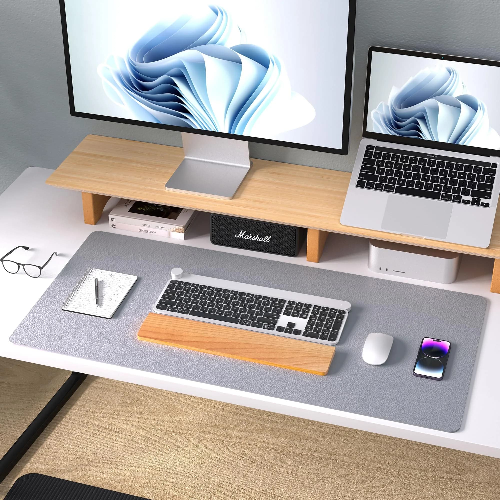 Aothia Light Grey PU Leather Desk Pad Protector, 36" x 17" | Protects Desks from Scratches and Spills - view 8