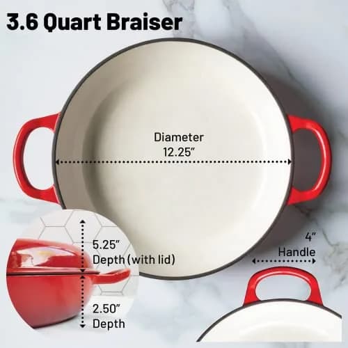 Backcountry Iron Enameled Cast Iron Braiser 3.5 Quart (3.3L) | Even Heat Distribution for Superior Searing thumbnail 2