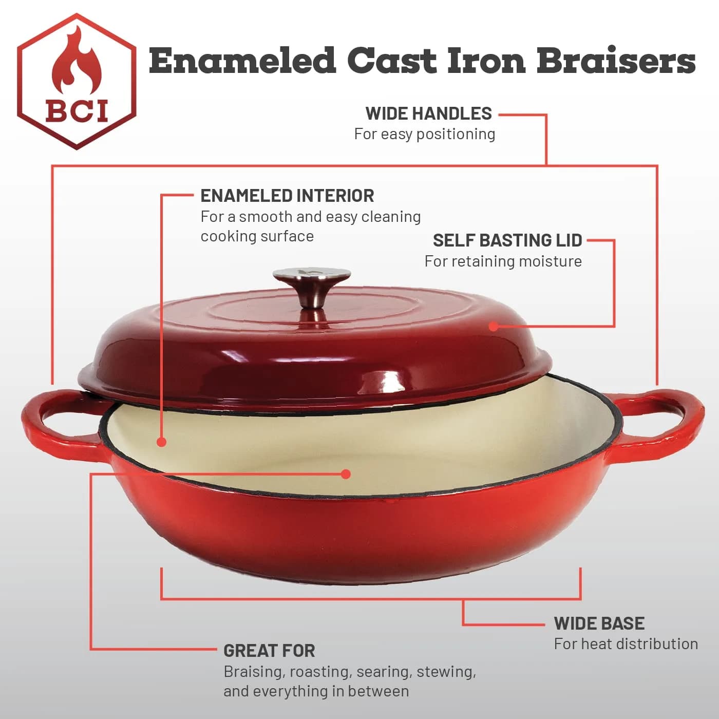 Backcountry Iron Enameled Cast Iron Braiser 3.5 Quart (3.3L) | Even Heat Distribution for Superior Searing - view 3