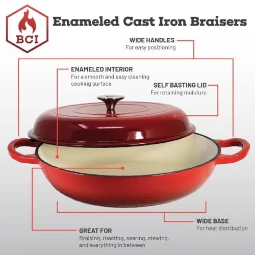 Backcountry Iron Enameled Cast Iron Braiser 3.5 Quart (3.3L) | Even Heat Distribution for Superior Searing thumbnail 3