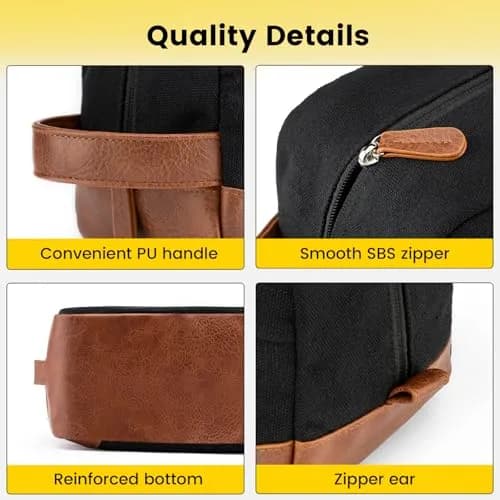 Vorspack Canvas Travel Toiletry Bag for Men, Medium, Black | Water-Resistant Hanging Bag with Organized Compartments thumbnail 4