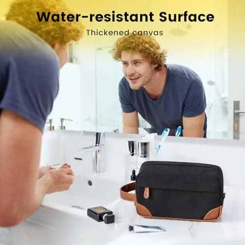 Vorspack Canvas Travel Toiletry Bag for Men, Medium, Black | Water-Resistant Hanging Bag with Organized Compartments thumbnail 5