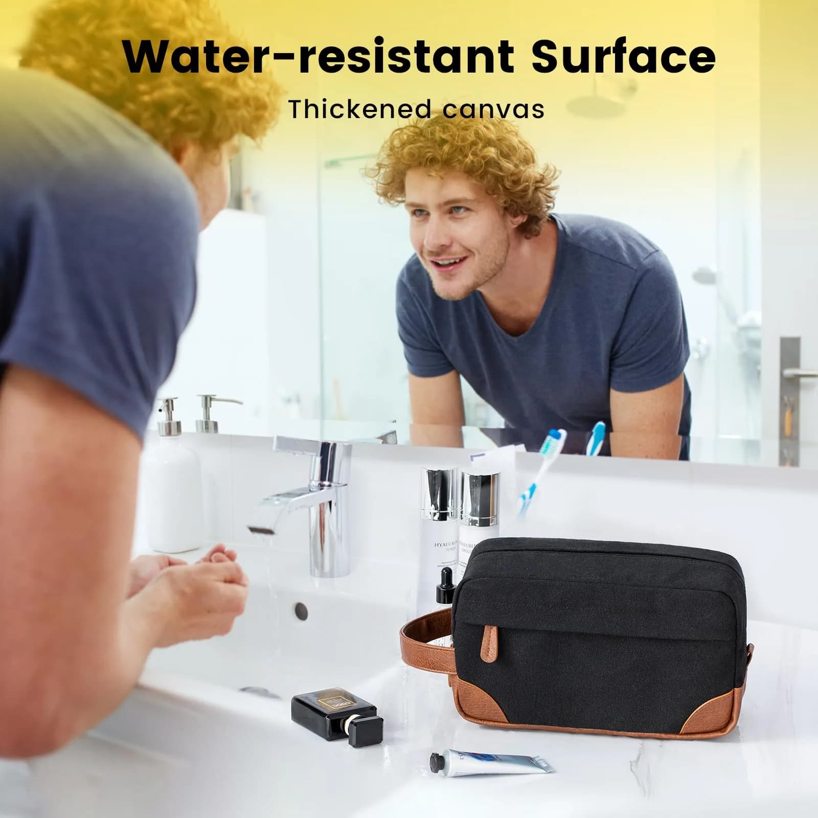 Vorspack Canvas Travel Toiletry Bag for Men, Medium, Black | Water-Resistant Hanging Bag with Organized Compartments - view 5