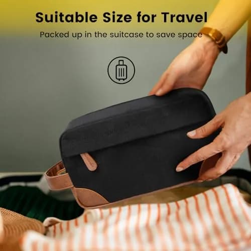 Vorspack Canvas Travel Toiletry Bag for Men, Medium, Black | Water-Resistant Hanging Bag with Organized Compartments thumbnail 7