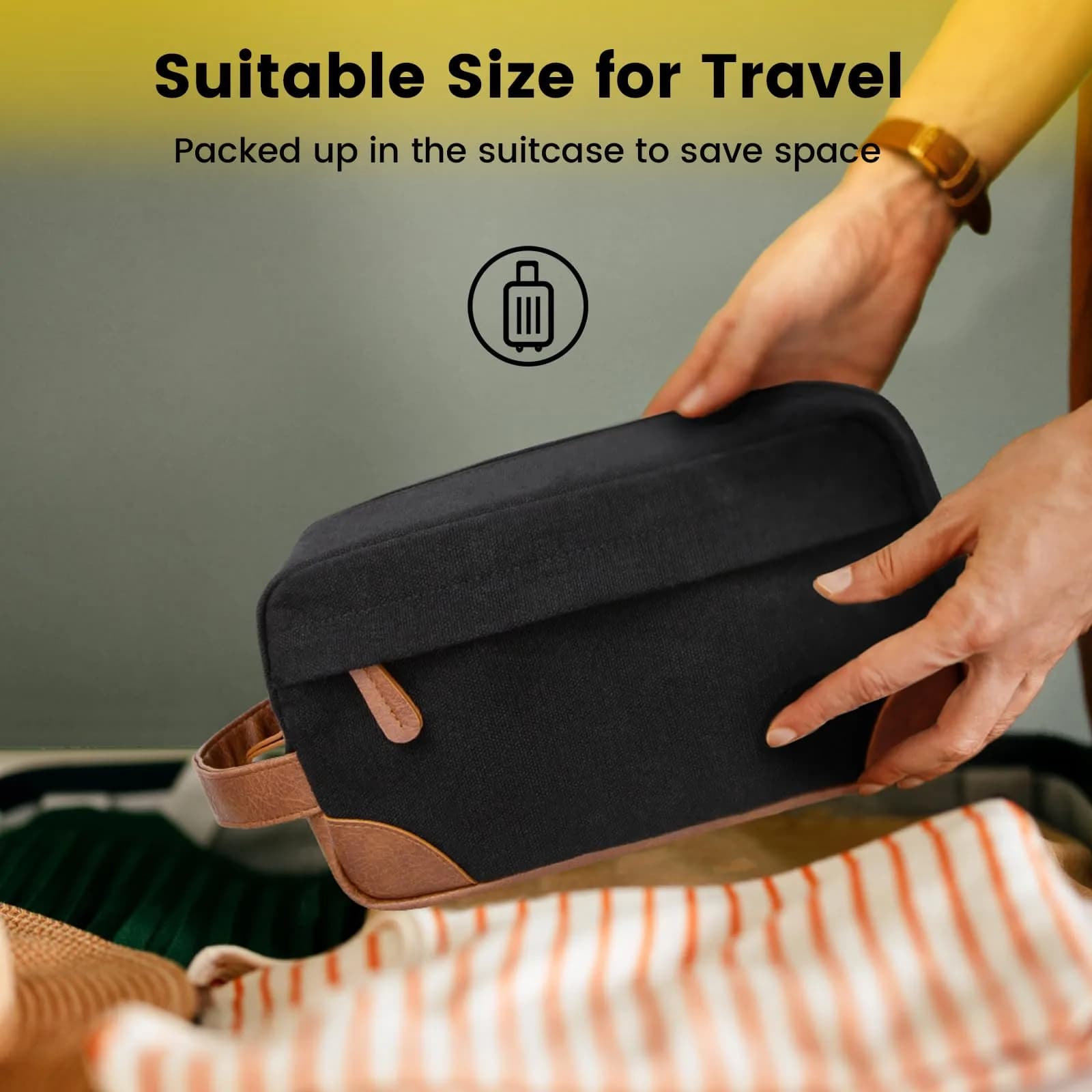 Vorspack Canvas Travel Toiletry Bag for Men, Medium, Black | Water-Resistant Hanging Bag with Organized Compartments - view 7