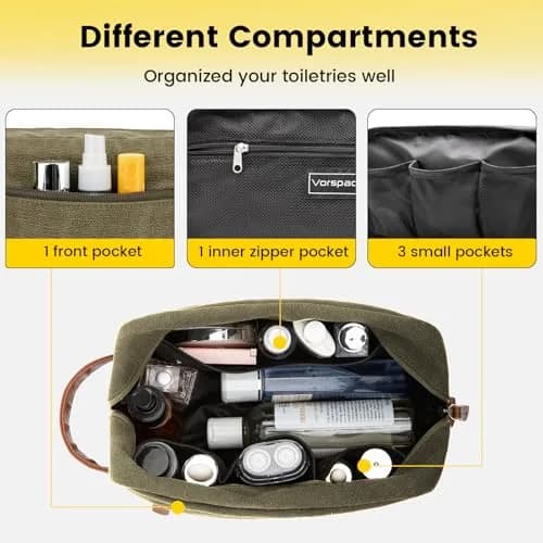 Vorspack Canvas Travel Toiletry Bag for Men, Medium, Green 25.4cm x 12.7cm x 13.97cm (10" x 5" x 5.5") | Water-Resistant Hanging Organizer thumbnail 4