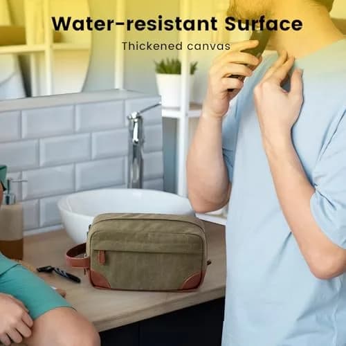 Vorspack Canvas Travel Toiletry Bag for Men, Medium, Green 25.4cm x 12.7cm x 13.97cm (10" x 5" x 5.5") | Water-Resistant Hanging Organizer thumbnail 5