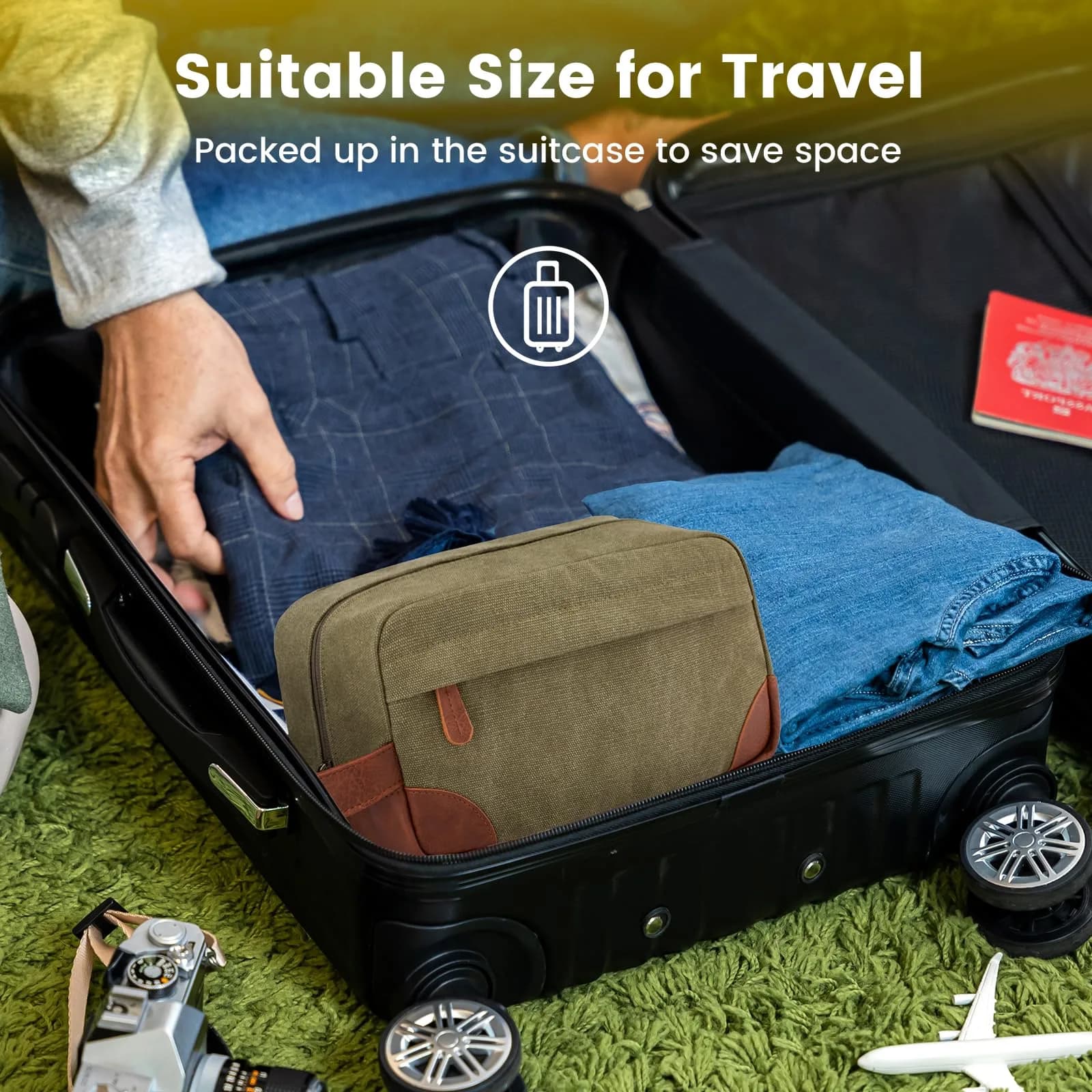 Vorspack Canvas Travel Toiletry Bag for Men, Medium, Green 25.4cm x 12.7cm x 13.97cm (10" x 5" x 5.5") | Water-Resistant Hanging Organizer - view 7