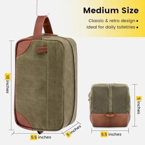 Vorspack Canvas Travel Toiletry Bag for Men, Medium, Green 25.4cm x 12.7cm x 13.97cm (10" x 5" x 5.5") | Water-Resistant Hanging Organizer thumbnail 2