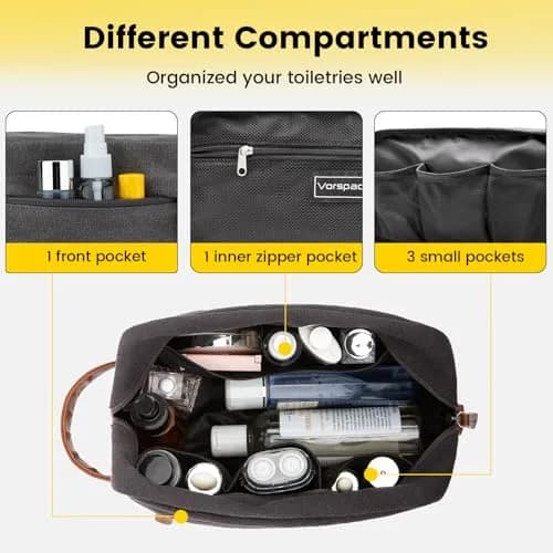 Vorspack Canvas Travel Toiletry Bag for Men, Medium, Dark Grey | Hanging Organizer with Water-Resistant Lining thumbnail 4