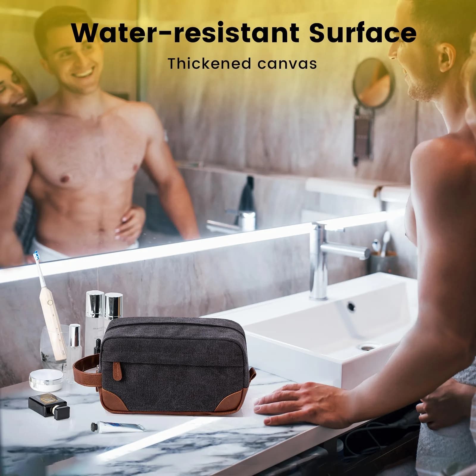 Vorspack Canvas Travel Toiletry Bag for Men, Medium, Dark Grey | Hanging Organizer with Water-Resistant Lining - view 5