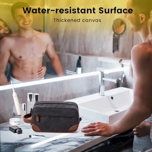 Vorspack Canvas Travel Toiletry Bag for Men, Medium, Dark Grey | Hanging Organizer with Water-Resistant Lining thumbnail 5