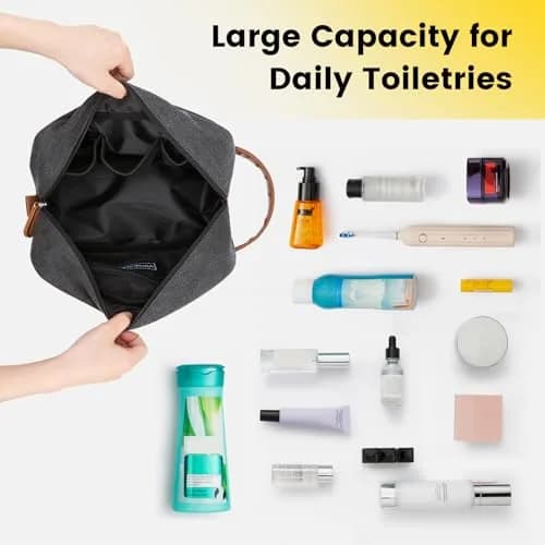 Vorspack Canvas Travel Toiletry Bag for Men, Medium, Dark Grey | Hanging Organizer with Water-Resistant Lining thumbnail 6