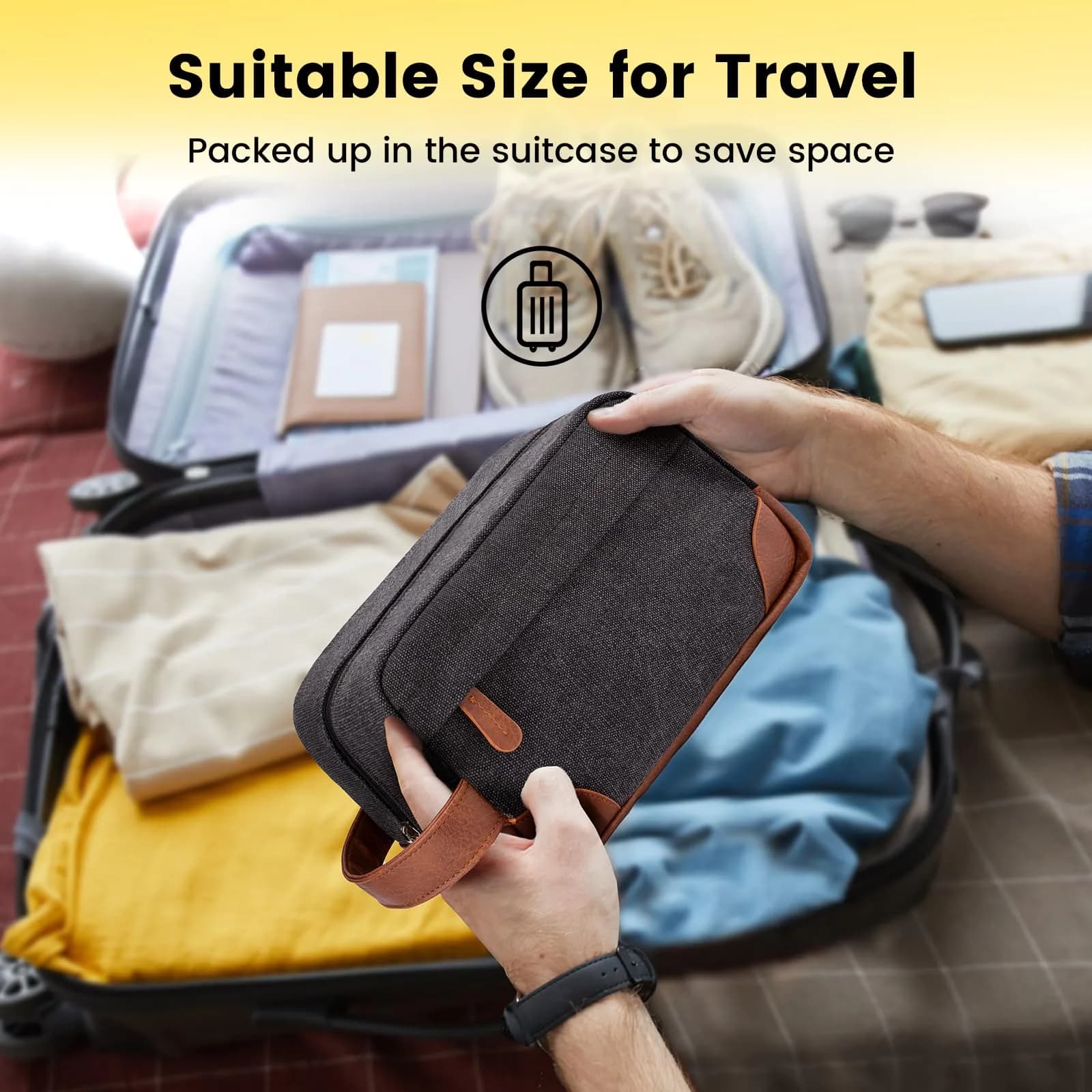 Vorspack Canvas Travel Toiletry Bag for Men, Medium, Dark Grey | Hanging Organizer with Water-Resistant Lining - view 7