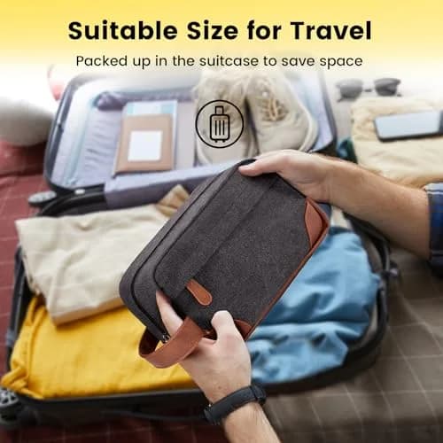 Vorspack Canvas Travel Toiletry Bag for Men, Medium, Dark Grey | Hanging Organizer with Water-Resistant Lining thumbnail 7