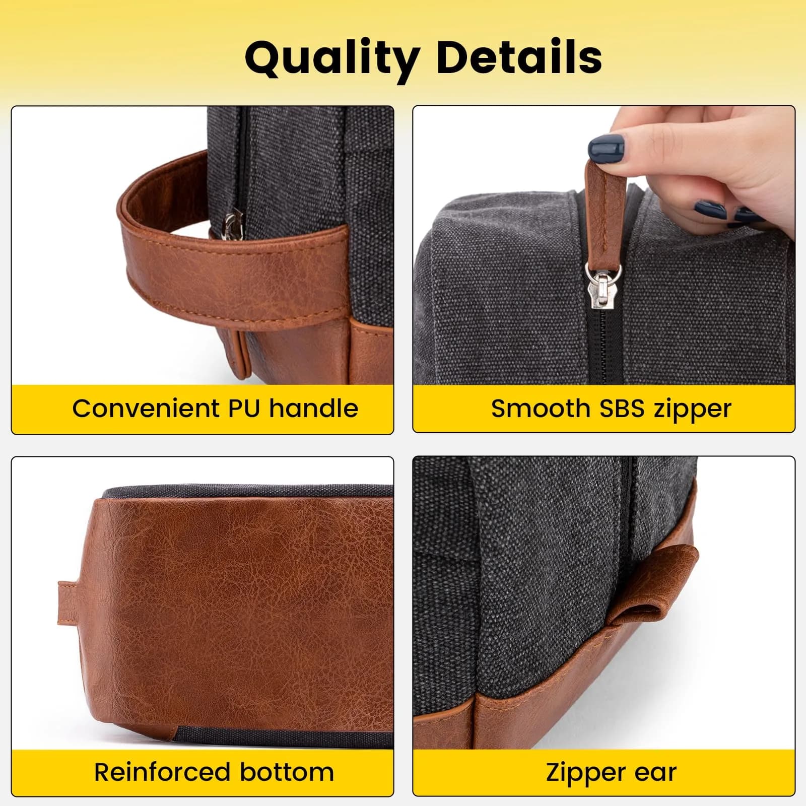 Vorspack Canvas Travel Toiletry Bag for Men, Medium, Dark Grey | Hanging Organizer with Water-Resistant Lining - view 3