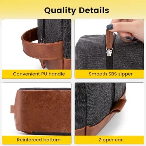 Vorspack Canvas Travel Toiletry Bag for Men, Medium, Dark Grey | Hanging Organizer with Water-Resistant Lining thumbnail 3