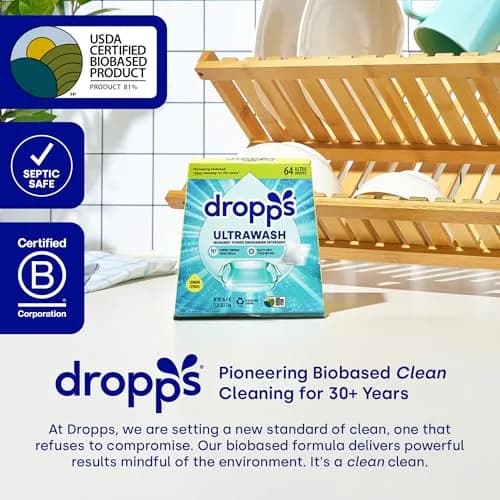 Dropps UltraWash Dishwasher Detergent Pods Lemon Citrus 32 Ct | USDA Certified Biobased 81% Formula thumbnail 6