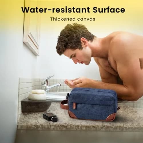 Vorspack Canvas Travel Toiletry Bag for Men, Medium, Navy Blue | Water-Resistant & Organized Compartments thumbnail 5
