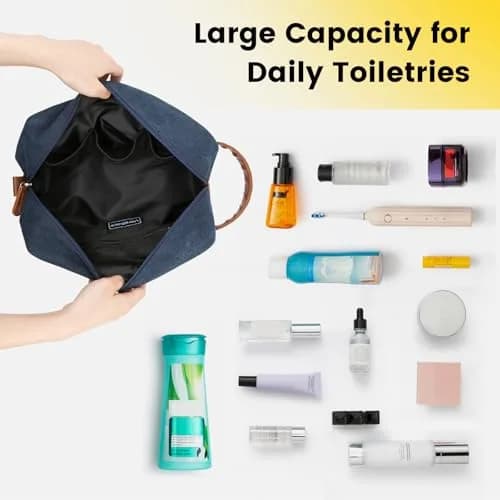 Vorspack Canvas Travel Toiletry Bag for Men, Medium, Navy Blue | Water-Resistant & Organized Compartments thumbnail 6