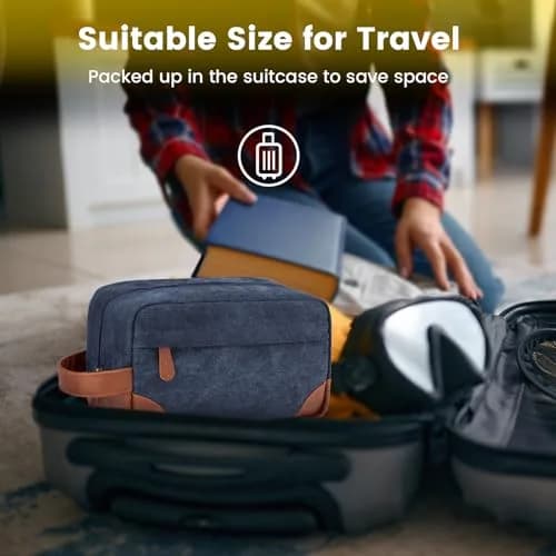Vorspack Canvas Travel Toiletry Bag for Men, Medium, Navy Blue | Water-Resistant & Organized Compartments thumbnail 7