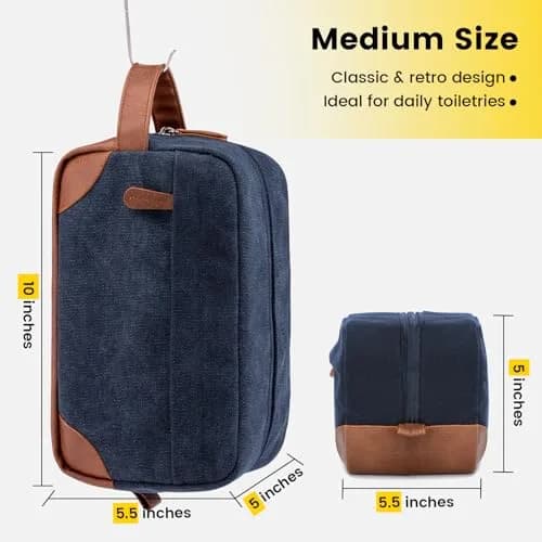 Vorspack Canvas Travel Toiletry Bag for Men, Medium, Navy Blue | Water-Resistant & Organized Compartments thumbnail 2